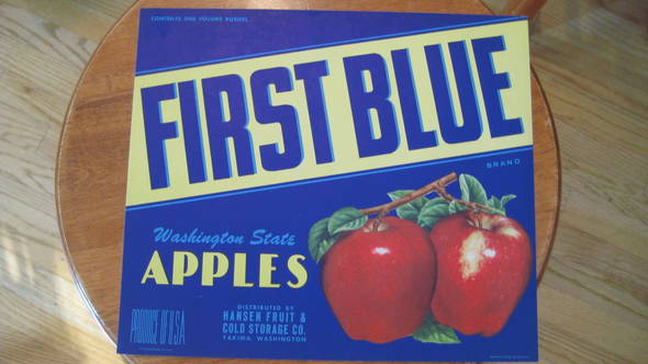 First Blue 2 Apples Fruit Crate Label