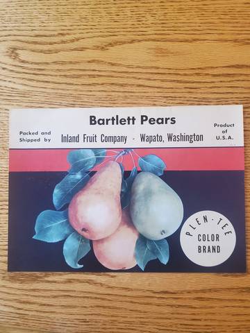 Plen-Tee Bartlett Fruit Crate Label
