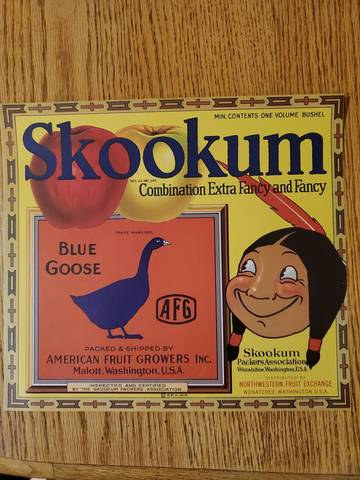 Skookum AFG Malott Yellow Fruit Crate Label
