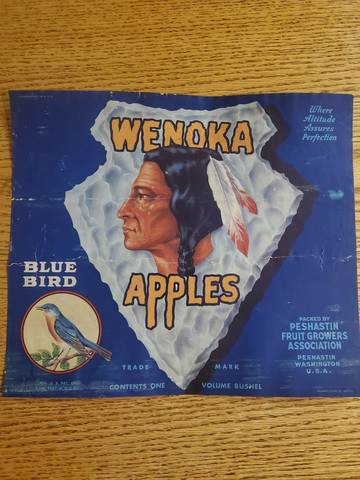 Wenoka Blue Bird 1 Bushel Fruit Crate Label