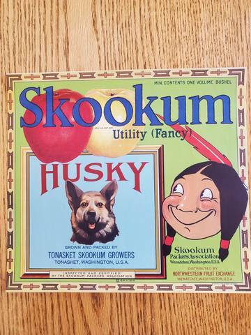 Skookum Husky Tonasket Fruit Crate Label