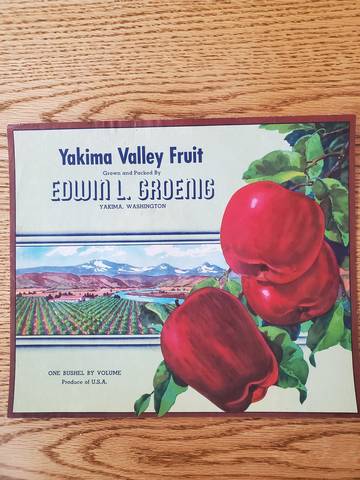Yakima Valley Fruit Groenig Fruit Crate Label
