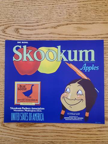 Skookum AFG Ninth ST Blue Apples Inspect Fruit Crate Label