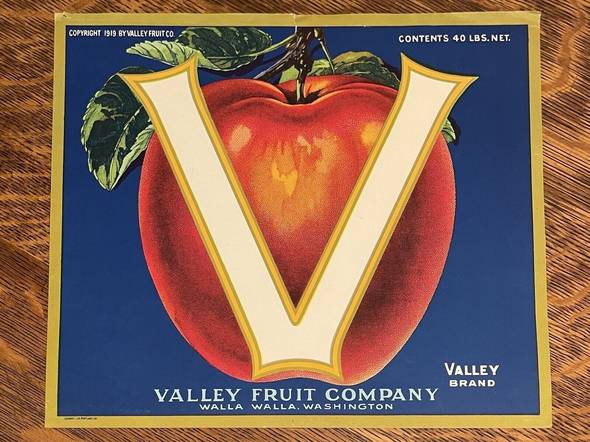 V Brand Fruit Crate Label