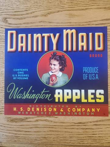 Dainty Maid Blue US Litho Fruit Crate Label