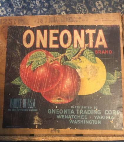 Oneonta 40LB Blue Lettering Fruit Crate Label