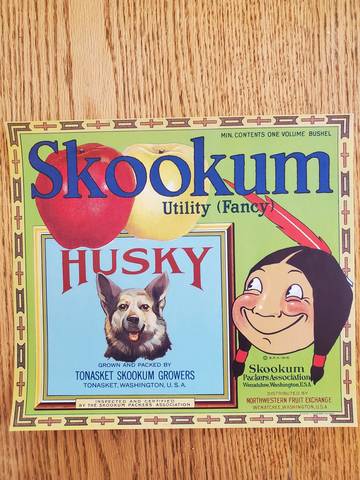 Skookum Husky Tonasket Fruit Crate Label