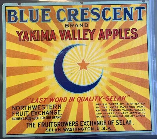 Blue Crescent Fruit Crate Label