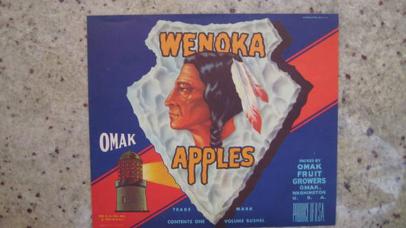 Wenoka Omak Produce 1 Bushel Fruit Crate Label