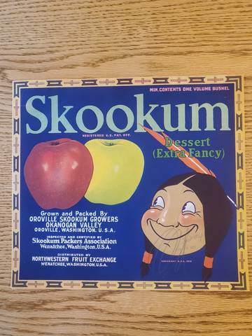 Skookum Oroville Pink Lettering Fruit Crate Label