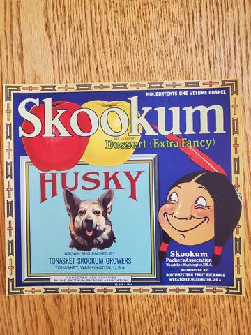 Skookum Husky Tonasket Fruit Crate Label