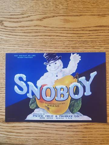 Snoboy 45LBS No Grade Fruit Crate Label