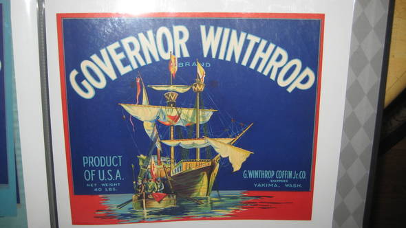 Governor Winthrop red Fruit Crate Label