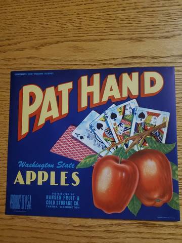 Pat Hand Longer Apples Fruit Crate Label