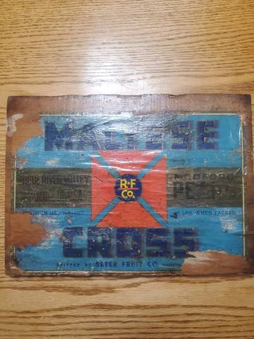 Maltese Cross Blue Red Fruit Crate Label