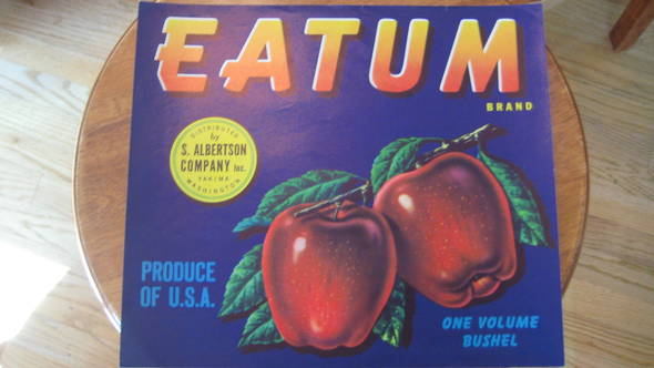 Eatum Orange Blue Fruit Crate Label