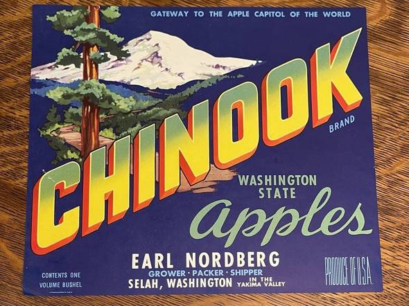 Chinook No Apples Fruit Crate Label