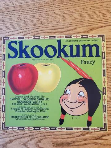 Skookum Oroville Fancy Striped Apple Fruit Crate Label
