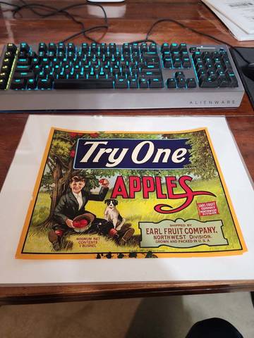Try One NW with dog Fruit Crate Label