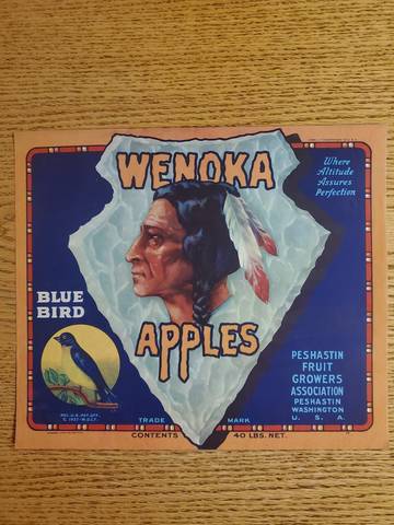 Wenoka Peshastin Blue Bird Border Fruit Crate Label
