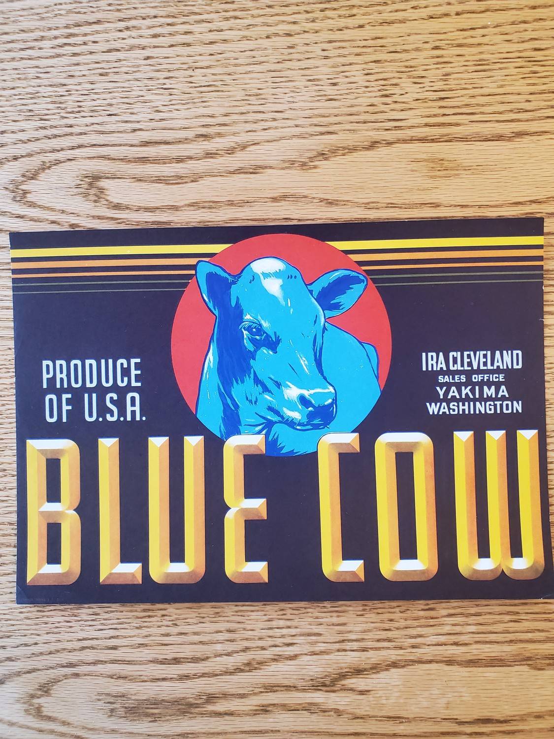 Blue Cow Fruit Crate Label - Yakima Valley Labels