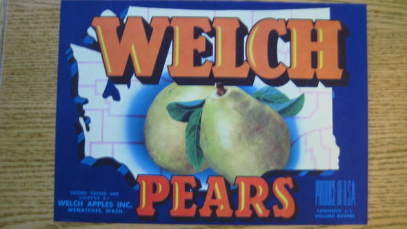 Welch Pears Fruit Crate Label