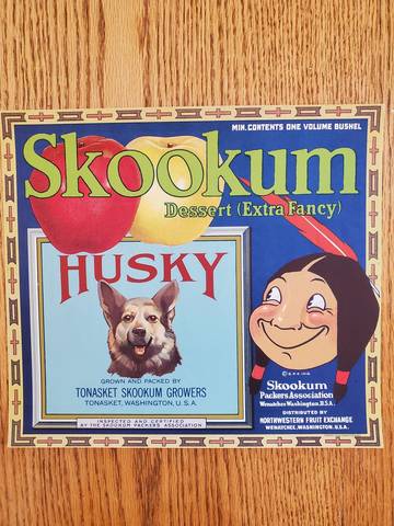 Skookum Husky Tonasket Fruit Crate Label