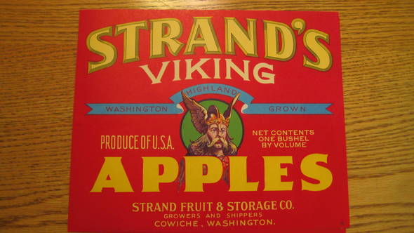 Strand's Viking Fruit Crate Label