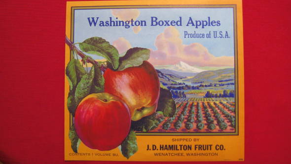 Washington Boxed Apples Fruit Crate Label