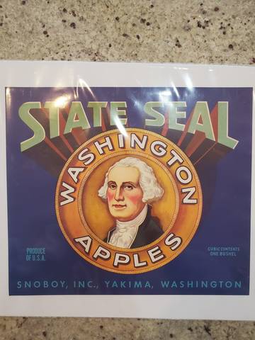 State Seal  Snoboy Inc Fruit Crate Label