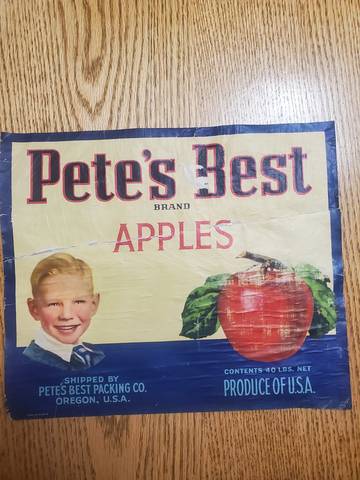 Pete's Best Oregon 40 LBS Fruit Crate Label