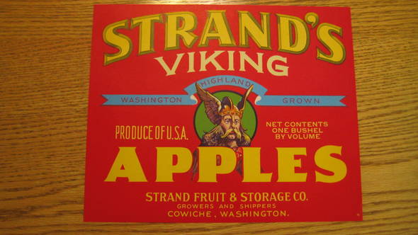 Strand's Viking Fruit Crate Label