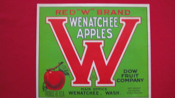Red W Fruit Crate Label