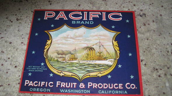 Pacific Battleship Fruit Crate Label