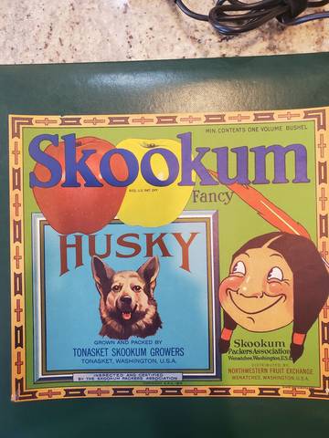 Skookum Husky Tonasket Fruit Crate Label