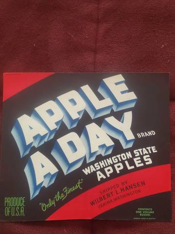 Apple A Day Wilbert Hansen Fruit Crate Label