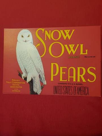 Snow Owl red Fruit Crate Label