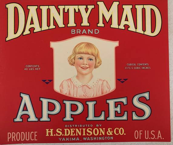 Dainty Maid Red Yakima Fruit Crate Label