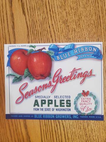 Blue Ribbon Growers half bushel Fruit Crate Label