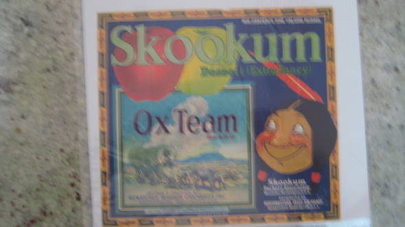 Skookum Ox Team XF Fruit Crate Label